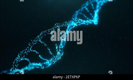 3D Illustration DNA-Molekül, das menschliche Genom. Konzeptmedizin, Biotechnologie, Chemie und Künstliche Intelligenz. DNA-Doppelhelix Stockfoto