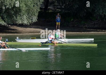 Linz, Österreich, Sonntag, 1st. Sept 2019, FISA-Ruderweltmeisterschaft, Sonntagsfinale Männer-Einzelschädel, GER M1X, Oliver ZEIDLER, Tag [Pflichtnachweis; Peter SPURRIER/Intersport Images] 14:53:37 01/09/2019 Stockfoto