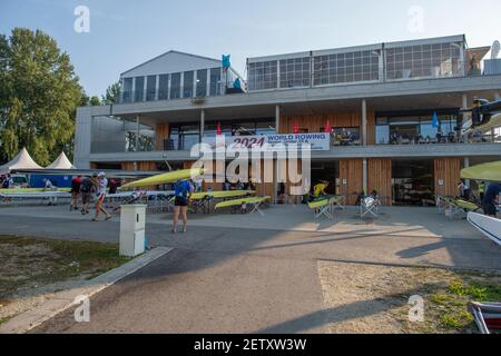 Linz, Österreich, Samstag, 31st. Aug 2019, FISA-Ruderweltmeisterschaft, Boat Park Area, [Pflichtnachweis; Peter SPURRIER/Intersport Images] 08:17:04 31.08.19 Stockfoto