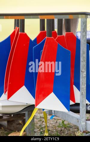 Linz, Österreich, Donnerstag, 29th. Aug 2019, FISA World Ruder Championship, Regatta, Boat Park Area, [Pflichtnachweis; Peter SPURRIER/Intersport Images] 07:49:54 29.08.19 Stockfoto