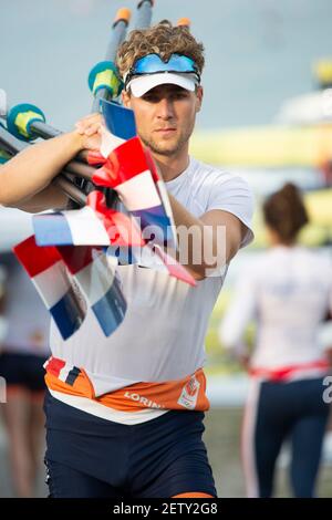 Linz, Österreich, Donnerstag, 29th. Aug 2019, FISA World Ruder Championship, Regatta, Boat Park Area, [Pflichtnachweis; Peter SPURRIER/Intersport Images] 07:57:21 29.08.19 Stockfoto