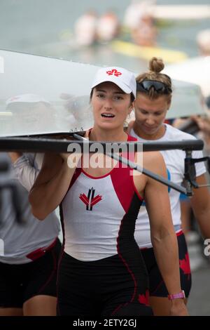 Linz, Österreich, Donnerstag, 29th. Aug 2019, FISA World Ruder Championship, Regatta, Boat Park Area, [Pflichtnachweis; Peter SPURRIER/Intersport Images] 08:14:14 29.08.19 Stockfoto