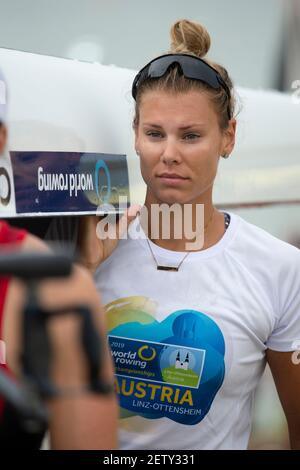 Linz, Österreich, Donnerstag, 29th. Aug 2019, FISA World Ruder Championship, Regatta, Boat Park Area, [Pflichtnachweis; Peter SPURRIER/Intersport Images] 08:14:18 29.08.19 Stockfoto