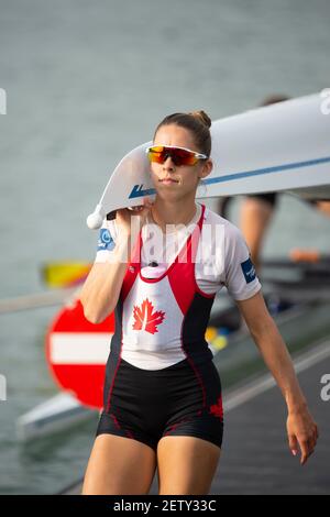 Linz, Österreich, Donnerstag, 29th. Aug 2019, FISA World Ruder Championship, Regatta, Boat Park Area, [Pflichtnachweis; Peter SPURRIER/Intersport Images] 08:24:26 29.08.19 Stockfoto