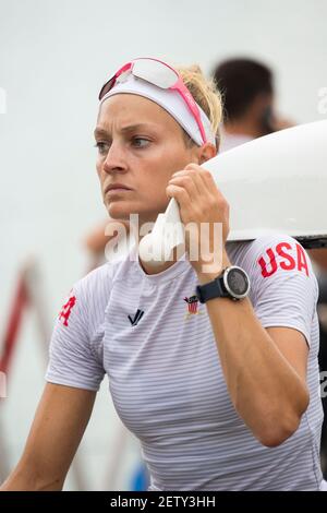 Linz, Österreich, Donnerstag, 29th. Aug 2019, FISA World Ruder Championship, Regatta, Boat Park Area, [Pflichtnachweis; Peter SPURRIER/Intersport Images] 09:02:28 29.08.19 Stockfoto