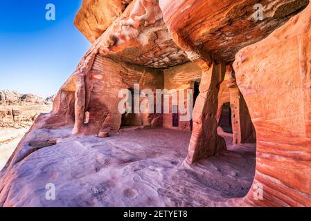 Petra, Jordanien - die Hauptstadt des Nabatean Königreiches Gegenwart Wadi Musa Stadt in Jordanian Königreich Stockfoto