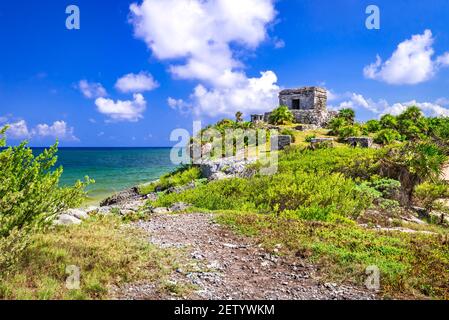 Tulum maya Ruinen und Karibisches Meer, Yucatan Halbinsel in Mexiko. Stockfoto