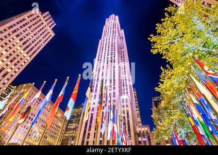 New York City, USA - September 2019: Rockefeller Center, Blick vom Rockefeller Plaza, 5th Avenue Manhattan NYC Stockfoto
