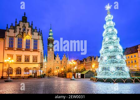 Breslau, Polen. Berühmter Weihnachtsmarkt von Europa, Winter Reise Hintergrund. Stockfoto