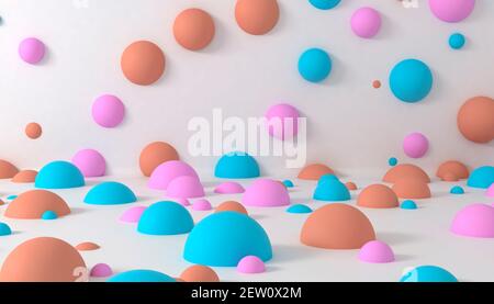 Bunte Variation von Kugeln Wand und Boden. Abstract 3D Rendern Stockfoto