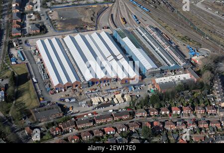 Luftaufnahme von Network Rail Holgate Depot, Stockfoto