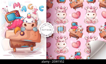 Einhorn im Schrank - nahtloses Muster Stock Vektor