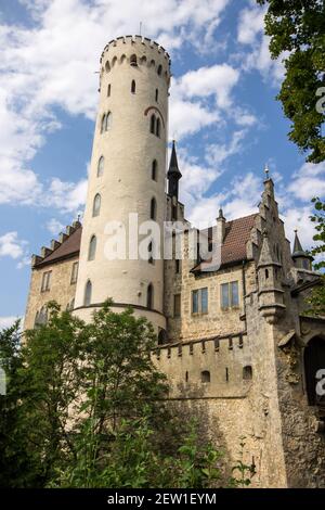 Lichtenstein, Deutschland. Das Gelände von Schloss Lichtenstein Schloss in Baden-Württemberg Stockfoto