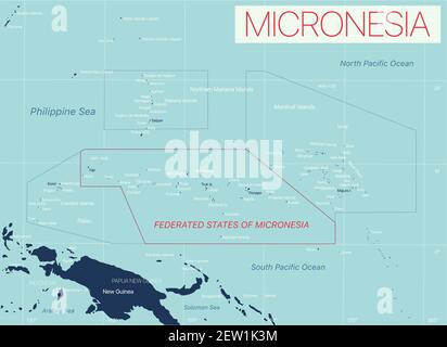 Mikronesien detaillierte editierbare Karte mit Städten und Städten, geografischen Standorten. Vector EPS-10-Datei Stock Vektor