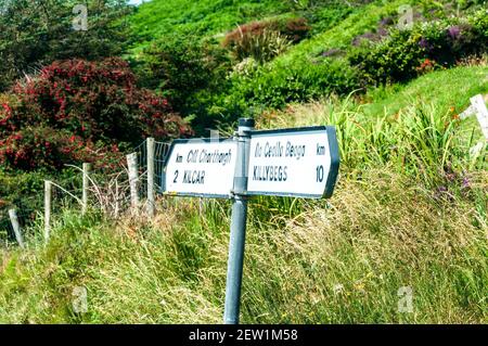 Schilder auf dem Wild Atlantic Way zwischen Kilcar und Killybegs, County Donegal, Irland Stockfoto