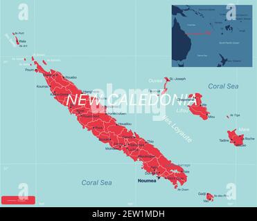 Neukaledonien Detaillierte editierbare Karte mit Städten und Städten, geografischen Standorten. Vector EPS-10-Datei Stock Vektor