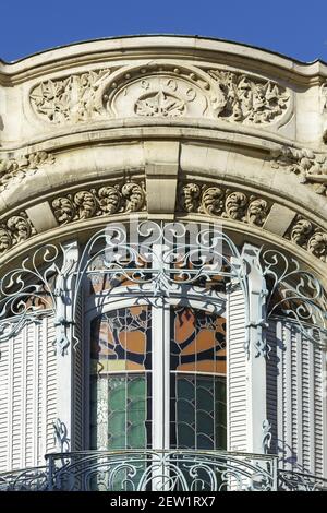 Frankreich, Meurthe et Moselle, Nancy, ehemaliges Haus des Weinhändlers Alphonse Gaudin erbaut 1899 vom Architekten Georges Biet in Art Nouveau Ecole de Nancy (Schule von Nancy), Glasfenster von Jacques Gruber befindet Charles die dritte Straße Stockfoto
