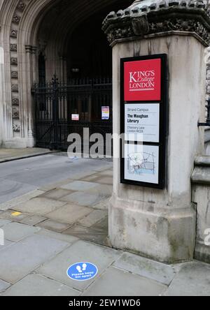 Chancery Lane, London, Großbritannien. März 2021, 2nd. Lockdown Life: Kings College London geschlossen. Kredit: Matthew Chattle/Alamy Live Nachrichten Stockfoto