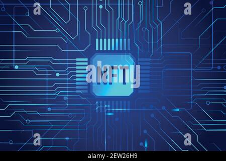 NFT nicht fungible Token auf blauem Hintergrund Stock Vektor