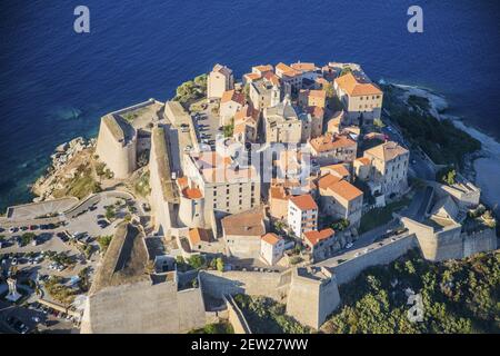 Frankreich, Haute Corse, Calvi, die Zitadelle (Luftbild) Stockfoto