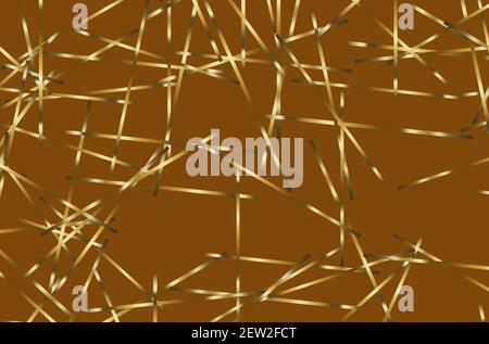 Asymmetrische Textur mit zufälligen chaotischen goldenen Linien auf braunem Hintergrund, abstraktes geometrisches Muster Stockfoto