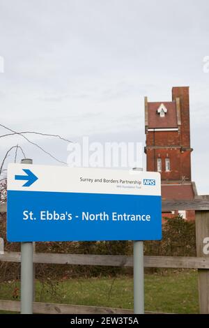 Eingang NHS St. Ebba's North Eingang, Februar 2021, Epsom, Surrey, Großbritannien Stockfoto