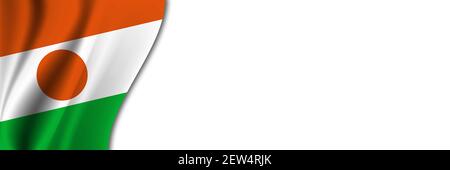 Niger Flagge auf weißem Hintergrund. Weißer Hintergrund mit Platz für Text in der Nähe der Flagge von Niger. Stockfoto