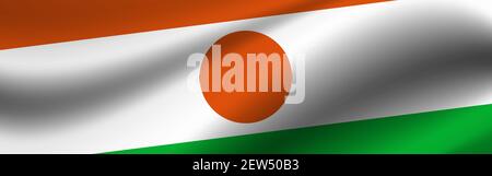 Banner mit der Flagge von Niger. Stoffstruktur der Flagge von Niger. Stockfoto