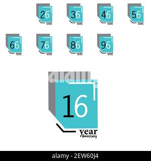Set 16 Jahr Jubiläum Vektor Vorlage Design Illustration Blue Box Eleganter Weißer Hintergrund Stock Vektor