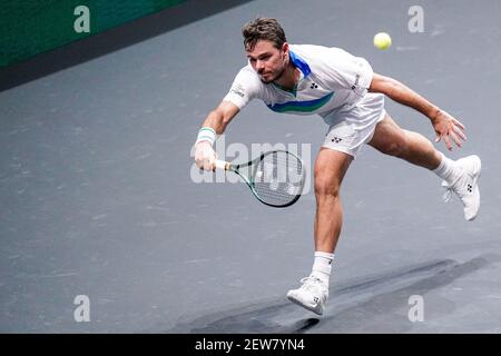 Rotterdam, Niederlande. März 2021, 02nd. ROTTERDAM, NIEDERLANDE - 2. MÄRZ: Stan Wawrinka von der Schweiz während seines Spiels gegen Karen Khachanov von Russland während des 48e ABN AMRO World Tennis Tournament in Rotterdam Ahoy am 2. März 2021 in Rotterdam, Niederlande (Foto von Henk Seppen/Orange Pictures) Credit: Orange Pics BV/Alamy Live News Stockfoto