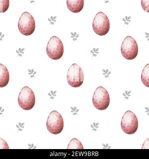 Ostereier nahtloses Muster. Hintergrundtextur für Feiertage. Handgezeichnete Aquarellillustration auf weißem Hintergrund Stockfoto
