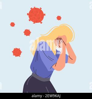 Flache Cartoon Frau Charakter in Panik, Coronavirus Covid-19 Krankheitsvorbeugung Vektor Illustration Konzept Stock Vektor