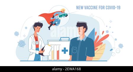 Flach Cartoon Superhelden Charakter Kampf Coronavirus, covid Prävention Vektor Illustration Konzept Stock Vektor