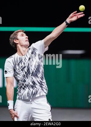 ROTTERDAM, NIEDERLANDE - 2. MÄRZ: Egor Gerasimov von Weißrussland während seines Spiels gegen Stefanos Tsitsipas von Griechenland während des ABN AMRO World Tennis Tournament 48e in Rotterdam Ahoy am 2. März 2021 in Rotterdam, Niederlande (Foto: Henk Seppen/Orange Pictures) Stockfoto