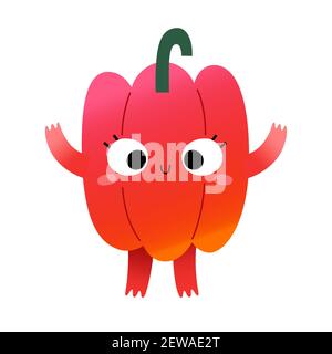 Niedlichen Gemüsecharakter, süßen Paprika Pfeffer, kawaii Cartoon Veggie Charakter mit lustigen Gesichtsausdruck, Vektor-Illustration isoliert auf weiß Stock Vektor