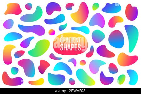 Kollektion „Gradient Shapes“. Organische flüssige Elemente. Modernes flüssiges Design. Helle, minimale Spritzer. Abstrakte Farbfarbe. Holografische Blasen. Vektor Stock Vektor