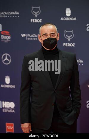 2. März 2021, Madrid, Madrid, Spanien: Eduard Fernandez nimmt an den Feroz Awards 2021 Teil - Red Carpet im VP Plaza Espana Design Hotel am 2. März 2021 in Madrid, Spanien (Bildquelle: © Jack Abuin/ZUMA Wire) Stockfoto