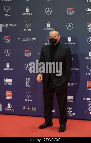 2. März 2021, Madrid, Madrid, Spanien: Eduard Fernandez nimmt an den Feroz Awards 2021 Teil - Red Carpet im VP Plaza Espana Design Hotel am 2. März 2021 in Madrid, Spanien (Bildquelle: © Jack Abuin/ZUMA Wire) Stockfoto