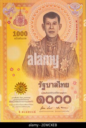 Die Bank von Thailand zu starten Gedenkbanknoten anlässlich der glücklichen Anlass der Krönung von König Rama X B.E. 2019, die 1000-Baht Gedenkfeier Stockfoto