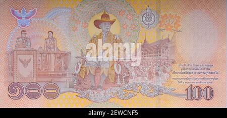 Banknoten zum glücklichen Anlass der Krönung von König Rama X 2019, Zurück die bedeutungsvollen Bilder, die die königliche Krönungszeremonie im Jahr 201 widerspiegeln Stockfoto