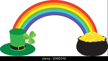 vektor-Illustration von St. Patrick's Day Hut, Regenbogen, Topf aus Gold. Stock Vektor
