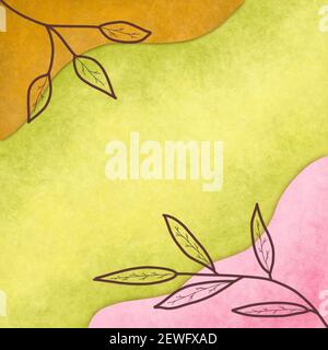 Aquarell quadratische Illustration mit Pastell organischen Formen und Ästen. Vorlage für Beiträge in sozialen Netzwerken. Eine trendige, minimalistische Boho-Stil te Stockfoto