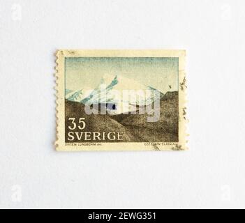 03.03.2021 İstanbul Türkei. Briefmarke. Schweden - um 1967 : abgesagte Briefmarke gedruckt von Schweden, die Landschaft zeigt, Stockfoto