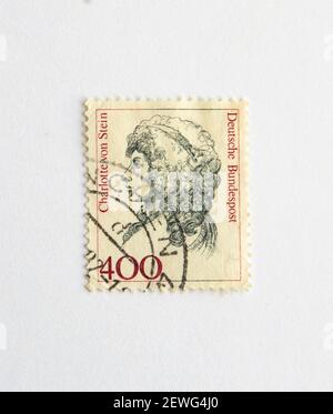 03.03.2021 Türkei. Briefmarke. DEUTSCHLAND Charlotte von Stein Wartedame am Hof in Weimar und eine enge Freundin und Vertrautin Goethes Stockfoto