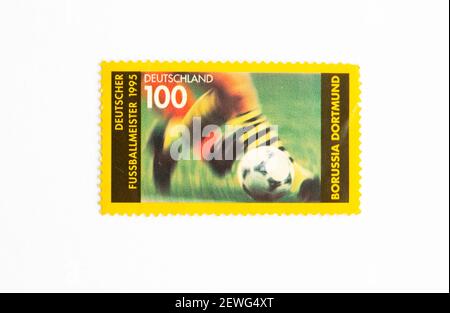 03.03.2021 İstanbul Türkei. WESTDEUTSCHLAND MNH STEMPELT DEUTSCHE BUNDESPOST 1995 FUSSBALL-MEISTERSCHAFTEN Stockfoto