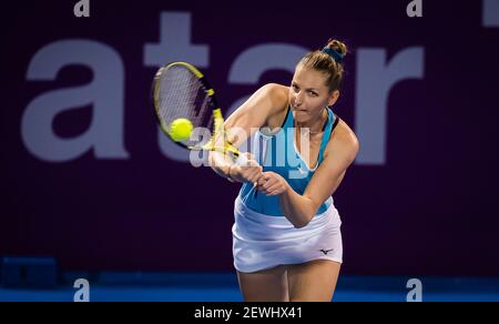 Kristyna Pliskova aus der Tschechischen Republik während der 2021 Qatar Total Open, WTA 500 Tennisturnier am 2. März 2021 im Khalifa International Tennis and Squash Complex in Doha, Katar - Foto Rob Prange / Spanien DPPI / DPPI / LiveMedia Stockfoto