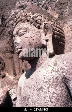 Höhle 4a, Buddha Kopf, ca. 5th Jahrhundert n. Chr., Aurangabad, Indien Stockfoto