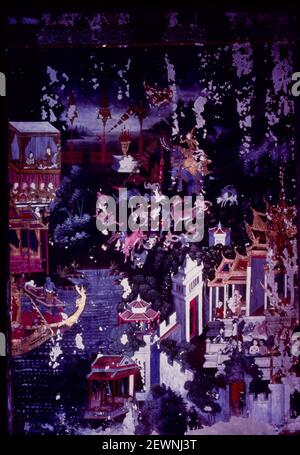 Chandakumara Jataka, Übersicht, Wat Nai Rong, Thonburi, Bangkok, Thailand Stockfoto