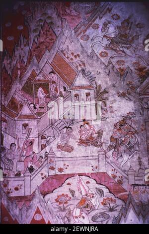 Vidhura Jataka, Zentralabteilung, Chong Non Si Ubosoth, Ende 17th. Jahrhundert, Bangkok, Thailand Stockfoto