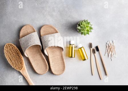 Beauty Healthcare und Spa Frau Bad-Accessoires. Zero Waste, umweltfreundliches Konzept Stockfoto